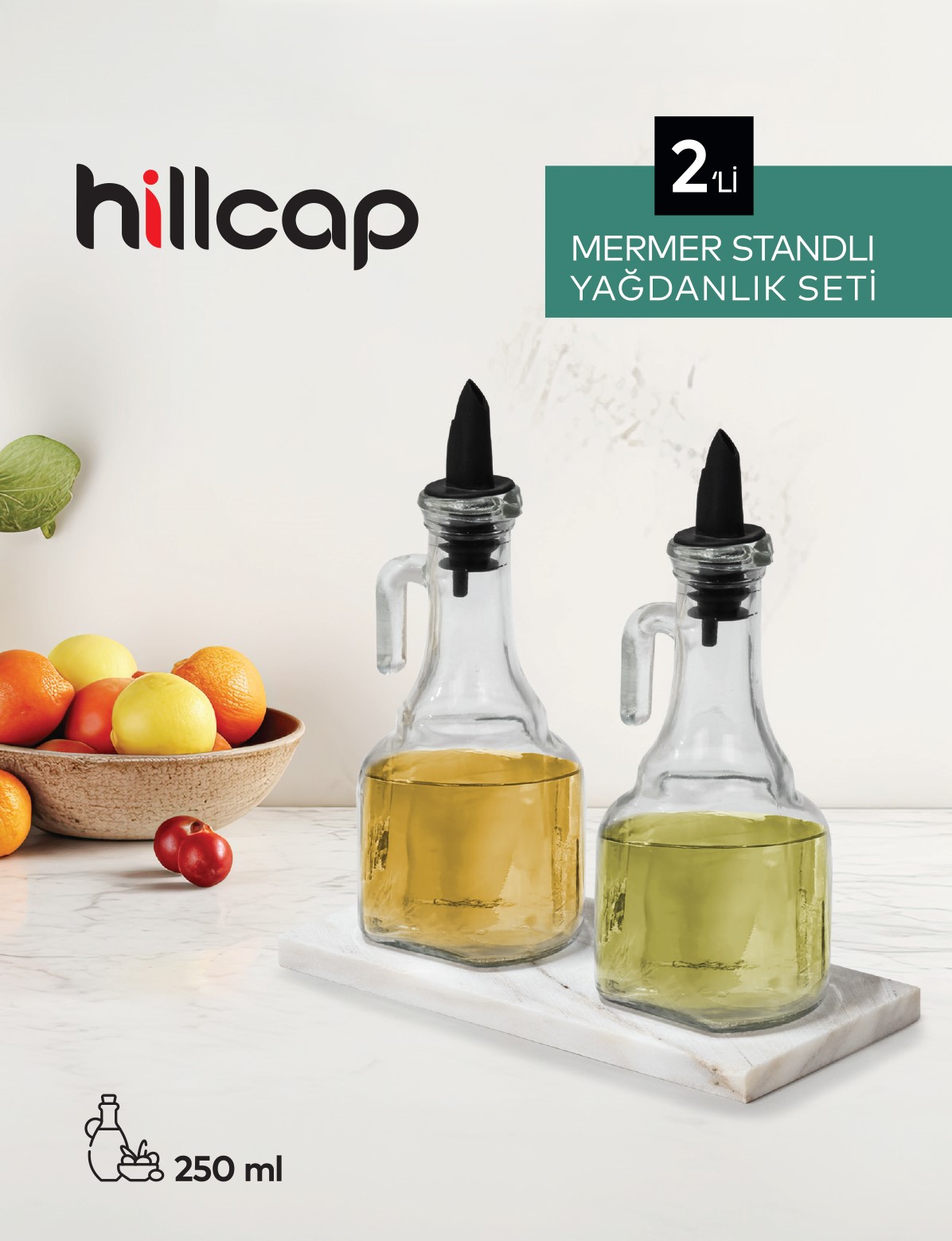 HİLLCAP 2 Lİ MERMER STANDLI YAĞLIK SETİ 250 CC.