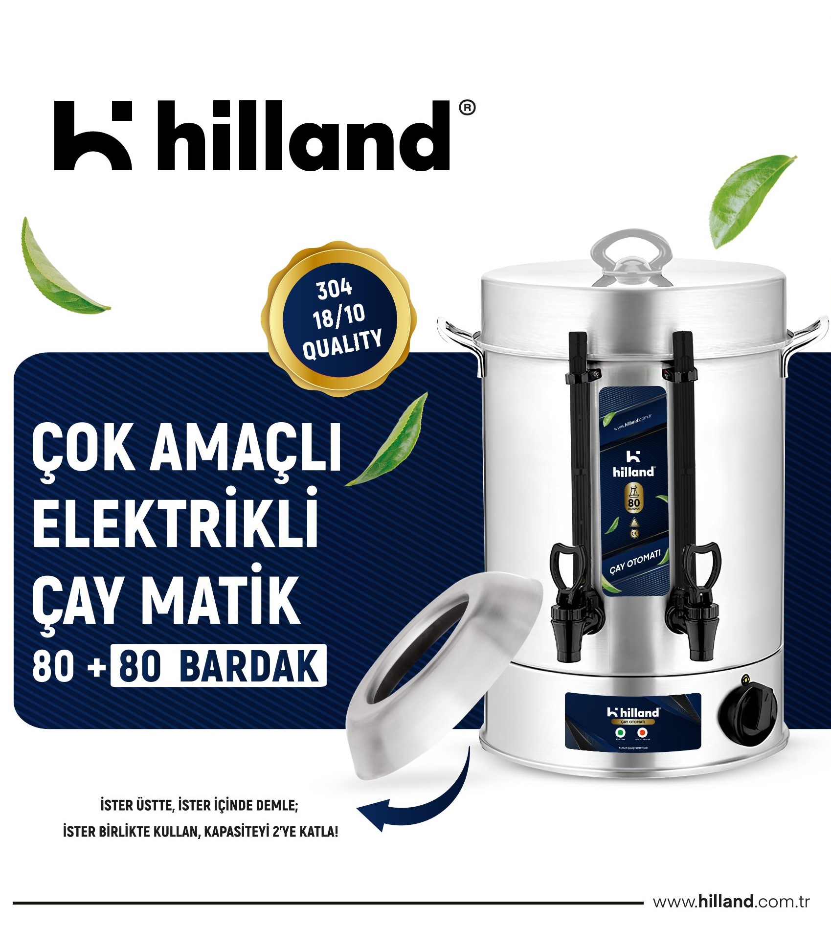 HİLLAND ÇAY MAKİNESİ 80+80  BARDAK 304 KALİTE