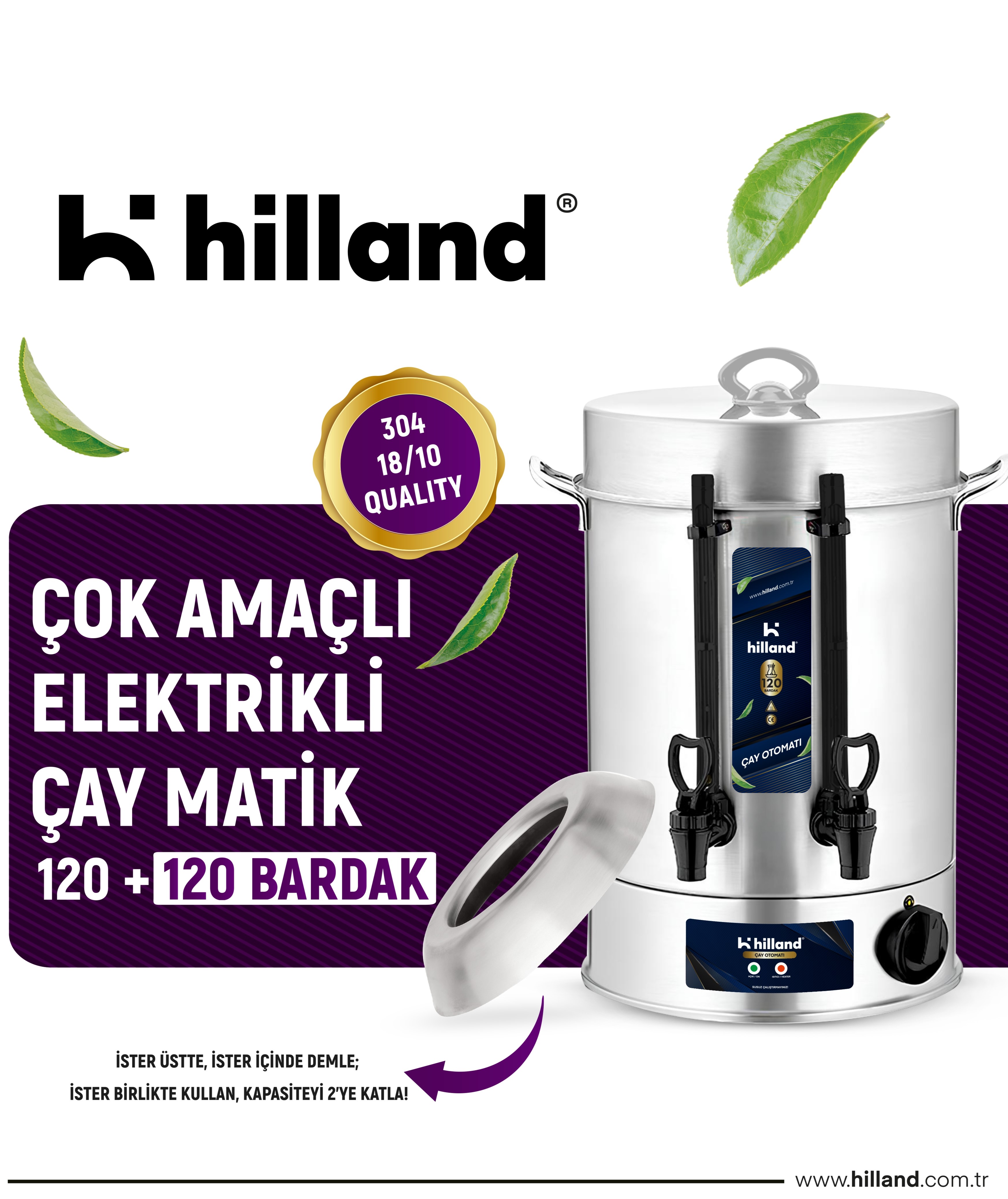 HİLLAND ÇAY MAKİNESİ 120+120  BARDAK 304 KALİTE